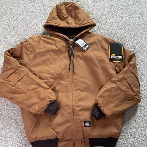 Berne Workwear Hooded Jacket Coat Canvas Light Brown Insulated Lined Large